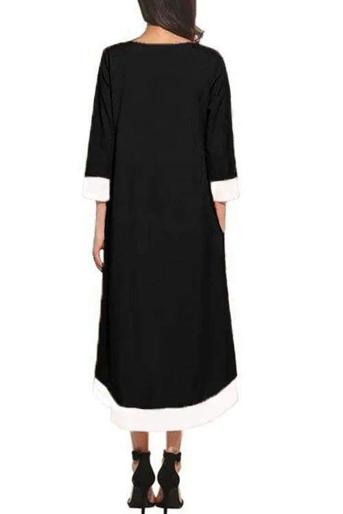 Wholesale Black Square Neck 3/4 Length Sleeve Irregular Hem Sexy Dress