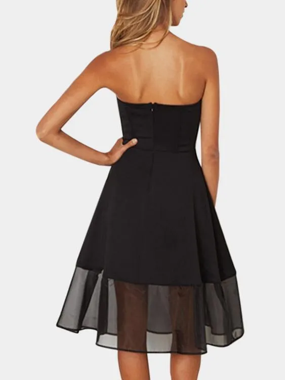Wholesale Black Strapless Off The Shoulder Sleeveless Tiered Zip Back Backless Ruffle Hem High-Waisted Sexy Dress