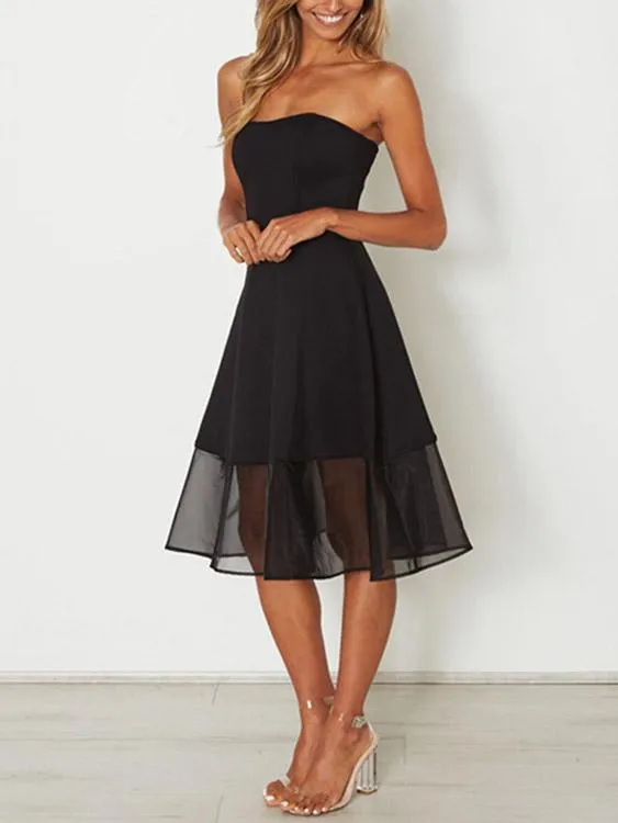 Wholesale Black Strapless Off The Shoulder Sleeveless Tiered Zip Back Backless Ruffle Hem High-Waisted Sexy Dress