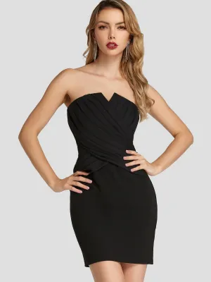 Wholesale Black Strapless Plain Crossed Front Backless Sexy Dress