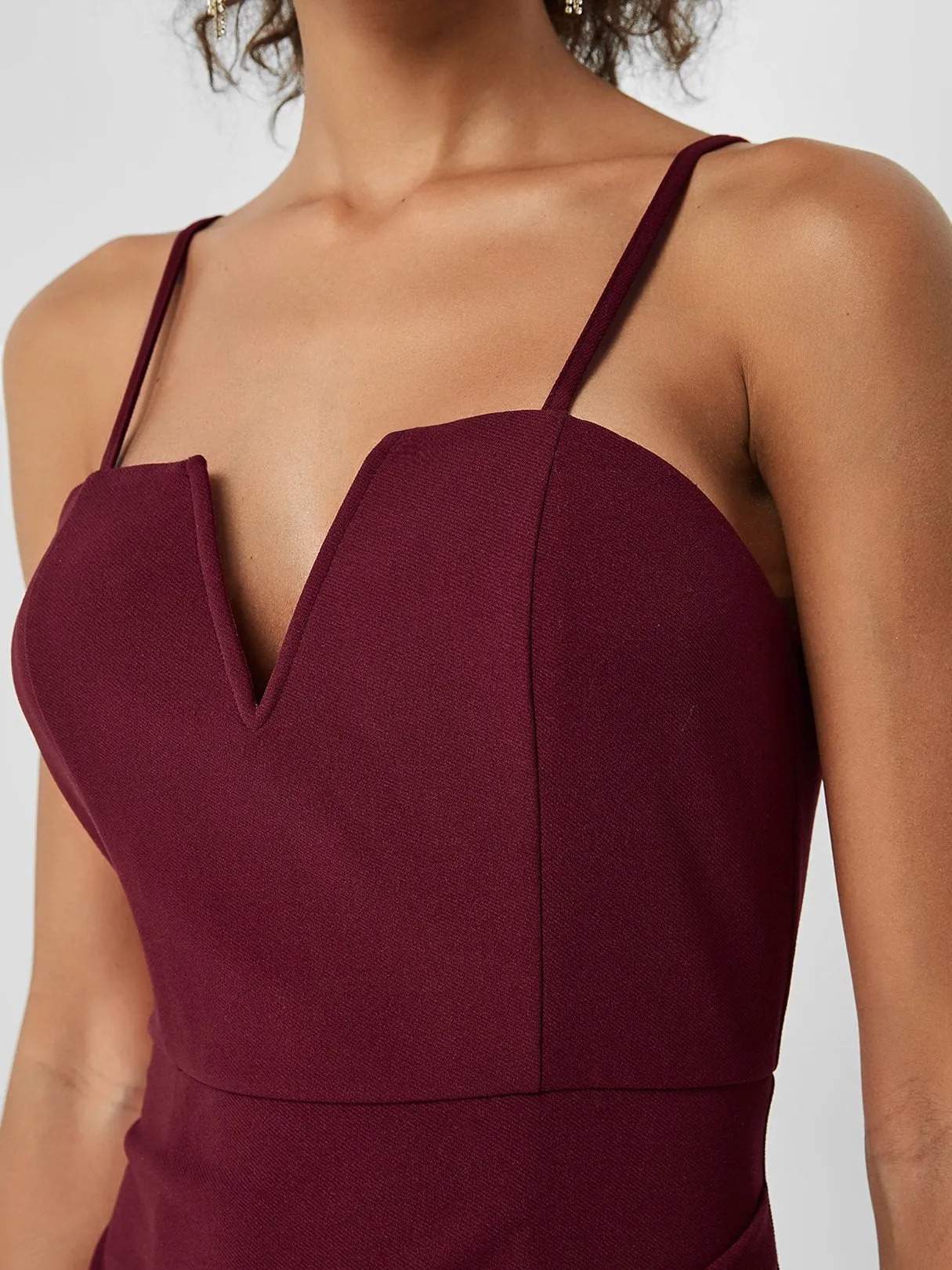 Wholesale Burgundy Sleeveless Plain Backless Spaghetti Strap Wrap Bodycon Hem Sexy Dresses