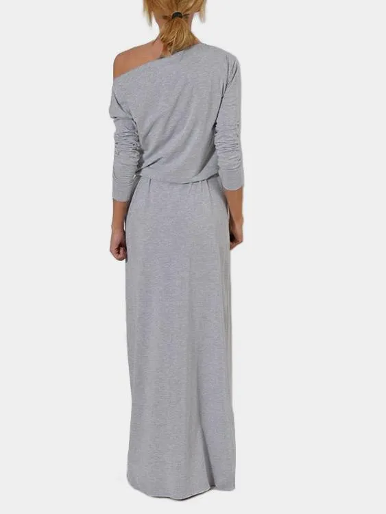 Wholesale Grey One Shoulder Long Sleeve Plain Sexy Dresses