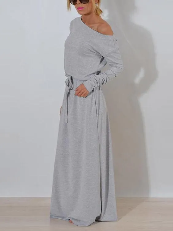 Wholesale Grey One Shoulder Long Sleeve Plain Sexy Dresses