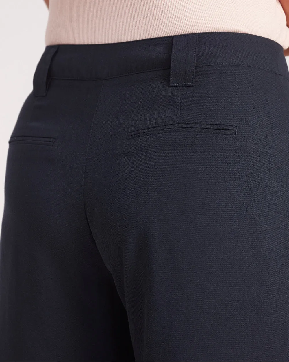 Wide Leg Drapey Pleated Pants - Navy